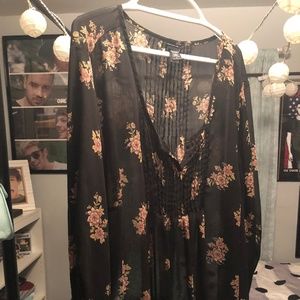 Black and Gold Floral Pintuck Blouse